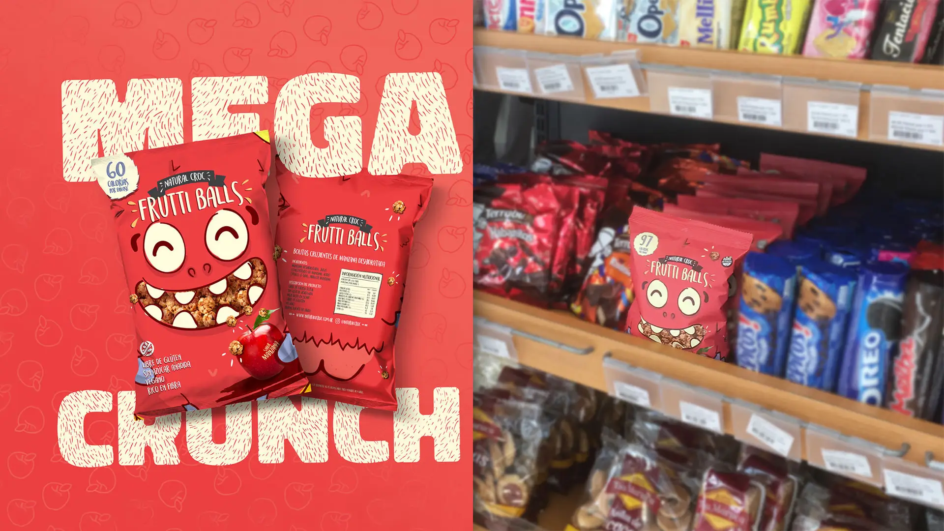 Mega Crunch — snack packaging and retail presence